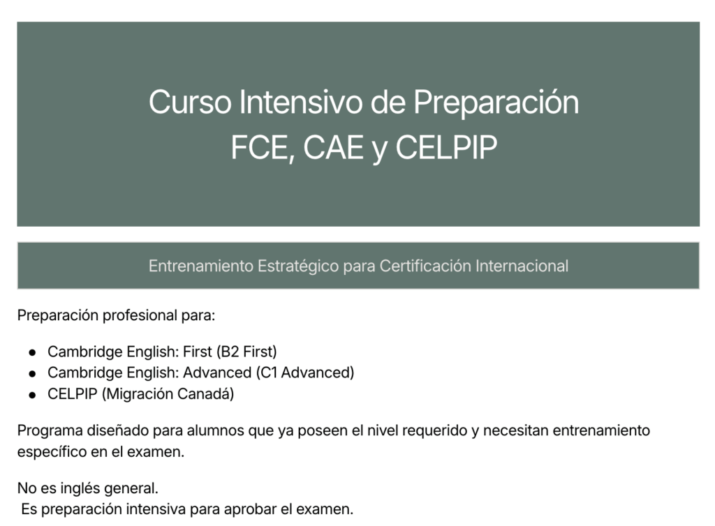 Curso intensivo de Preparación FCE, CAE y CELPIP