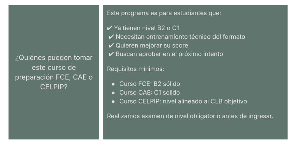Quienes pueden tomar este curso FCE,CAE o CELPIP?